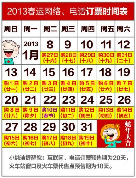 2013年鐵路春運時間,2013春運訂票時間,2013年春運什么時候開始,2013年春運網絡和電話訂票時間表
